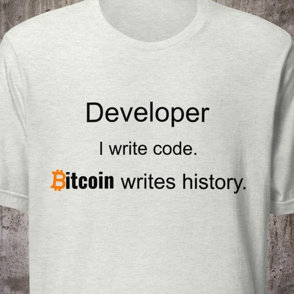 Developer Shirt – I Write Code. Bitcoin Writes History. – Minimal Crypto T-Shirt – Blockchain Collection