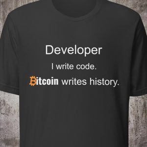Developer Shirt – I Write Code. Bitcoin Writes History. – Minimal Crypto T-Shirt – Blockchain Collection