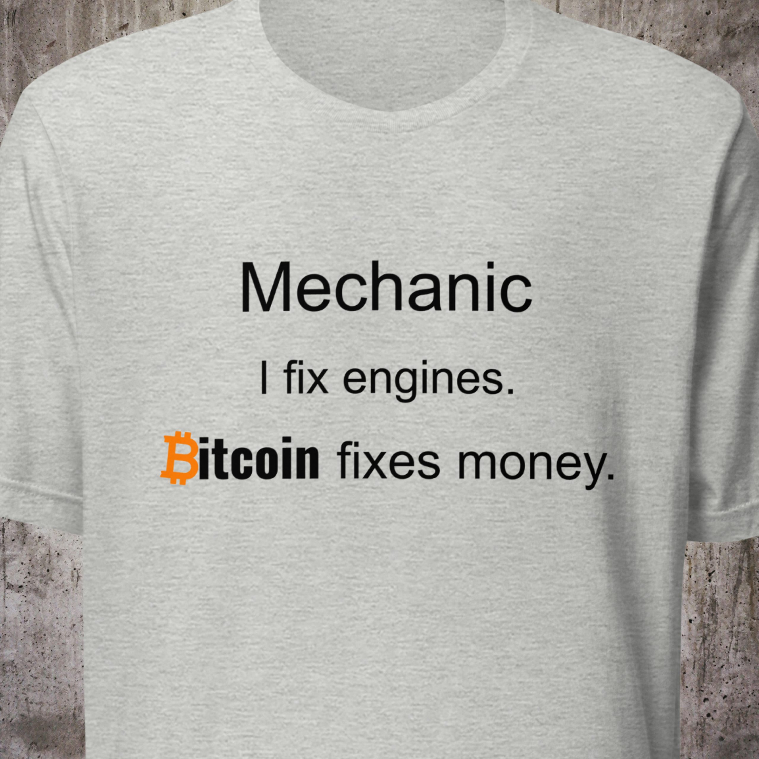 Mechanic Shirt – I Fix Engines. Bitcoin Fixes Money. – Minimal Crypto T-Shirt – Proof of Work Collection
