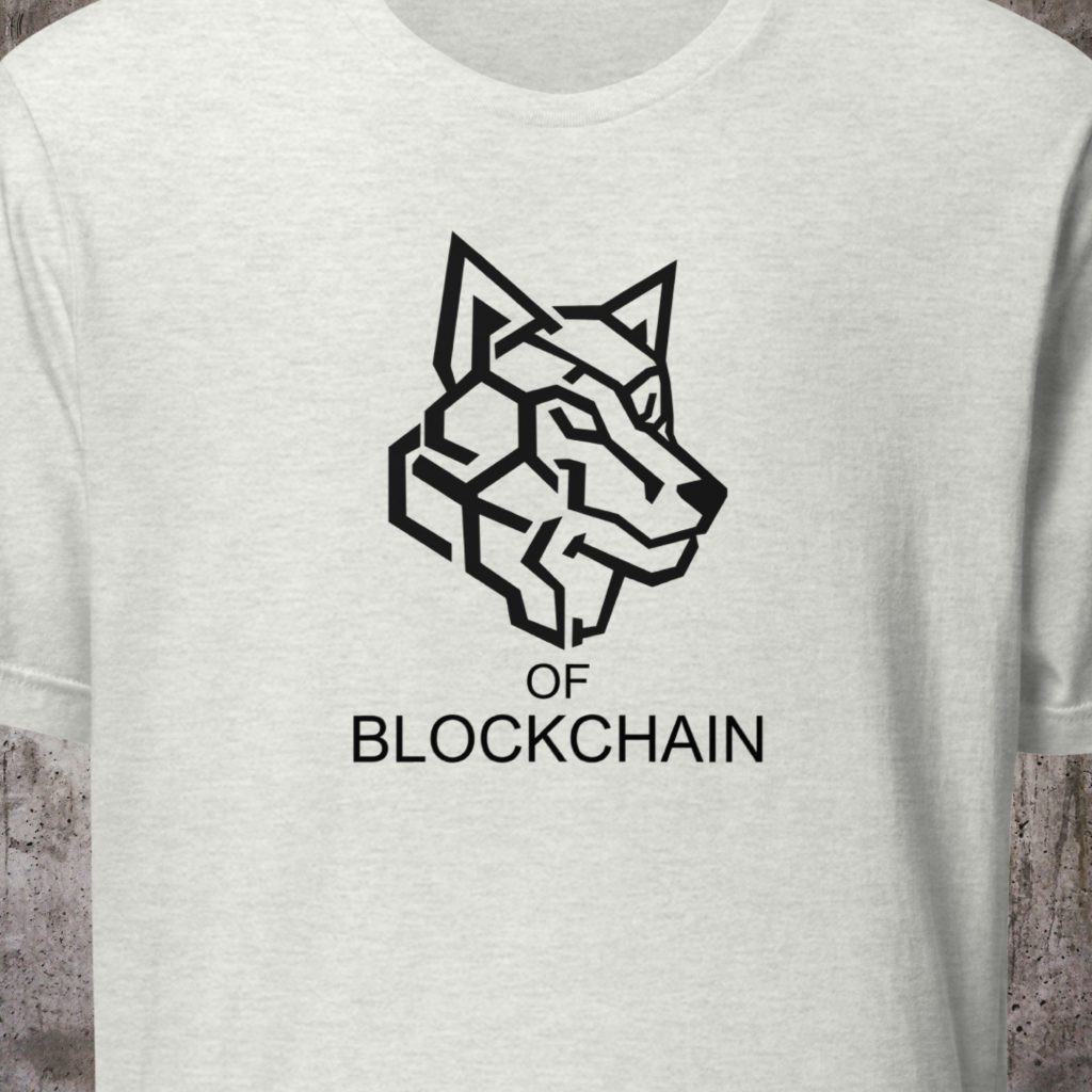 Wolf of Blockchain – Minimalist Crypto Shirt with Full Node Sleeve Logo